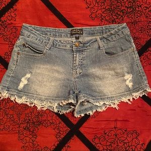 Light Blue Faded Denim Shorts (Size 13)